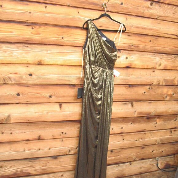 Mac Duggal 26537 Womens Draped One Shoulder Grecian Metallic Gown Dress - Picture 8 of 16